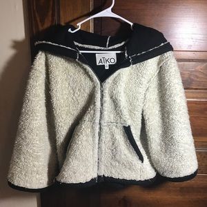 Anthropologie faux shearling fuzzy hooded jacket